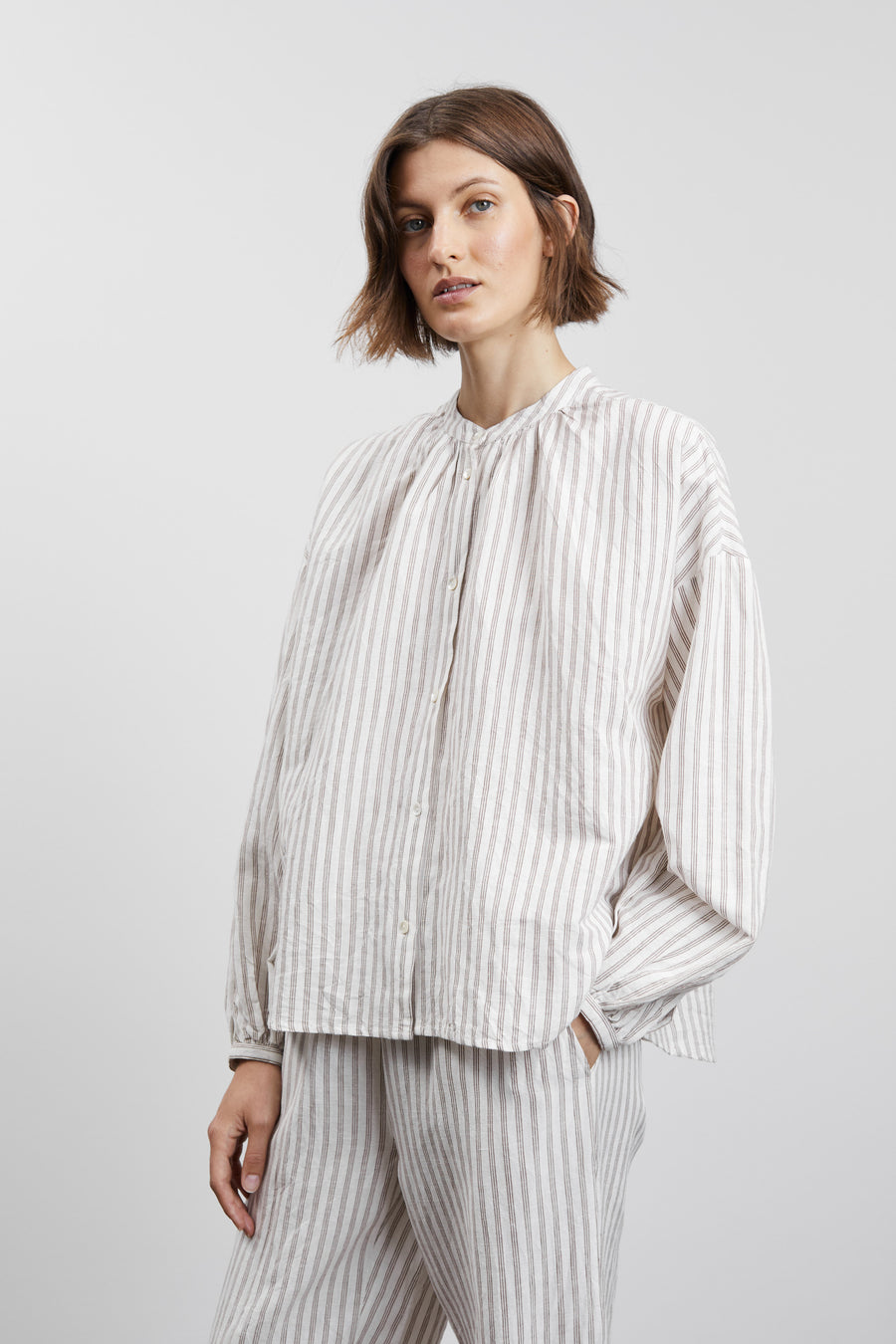 Cilla Shirt -Brown/Off white Stripe
